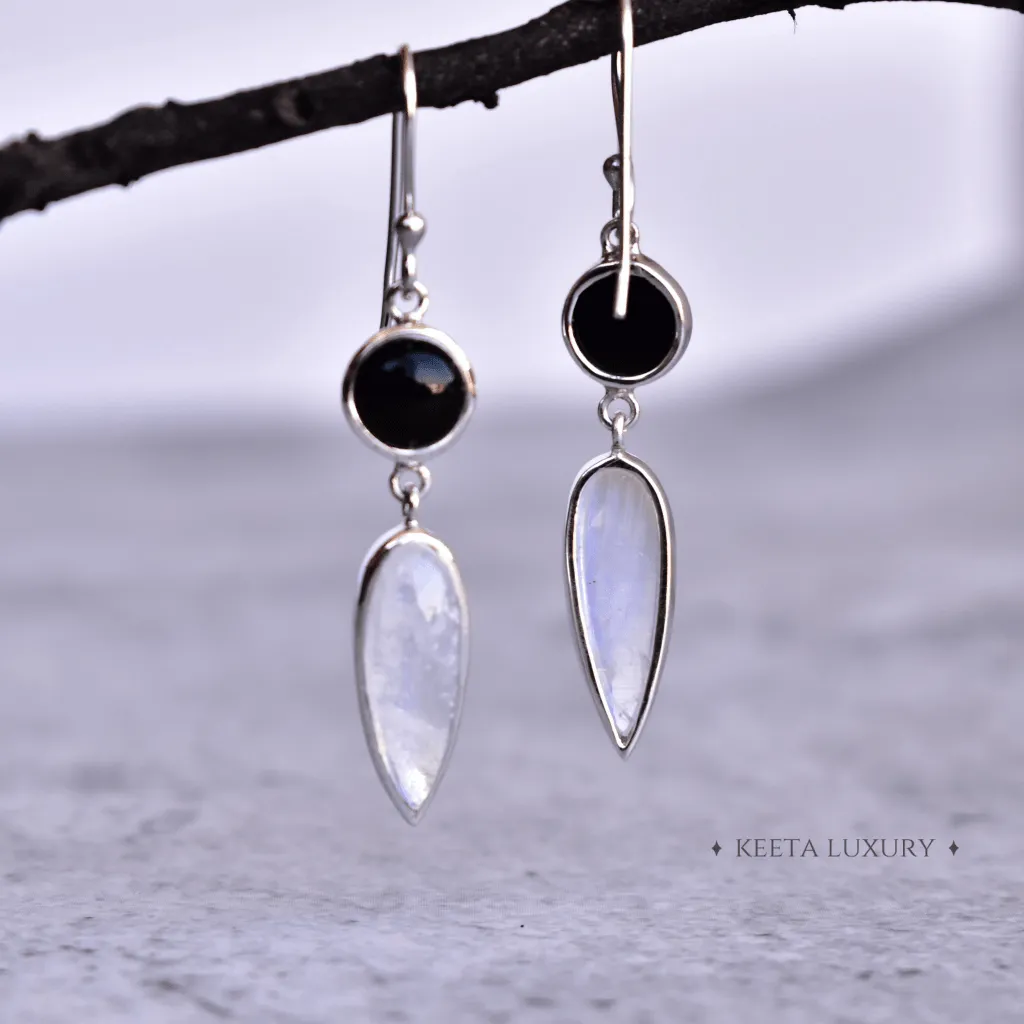 Yin & Yan - Moonstone And Onyx Earrings